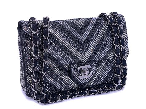 chanel chevron mini flap 2015|Rare Chanel 2015 Black Chevron Swarovski Crystal Rectangular .